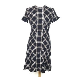 Vtg Wool Plaid A-Line Short Sleeve Dress Medium
